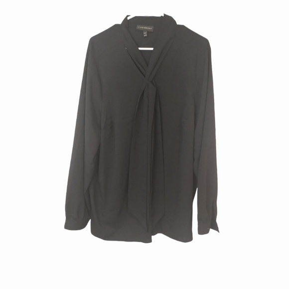 Lane BRYANT Career black button down BLOUSE NECK TIE SCARF RIBBON BOW sz 22W 24W - Picture 3 of 9